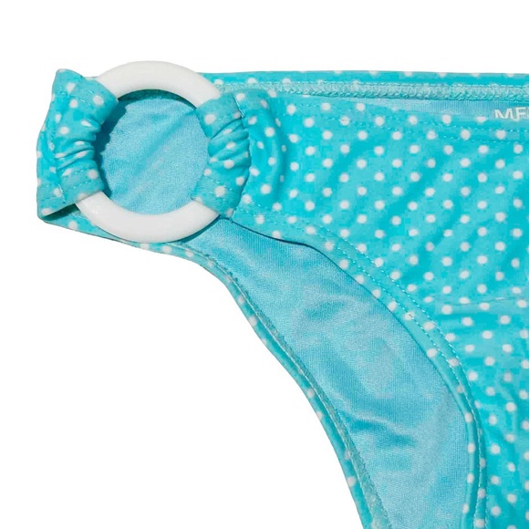 Melissa Swim Bikini Bottoms Light Blue White Polka Dots O-Ring Hips Size Small - Picture 2 of 8